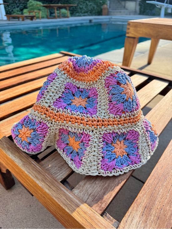 Anthropologie Accessories - Anthropologie Crochet Granny Square Bucket Hat Pastel Boho Festival Sun Hat